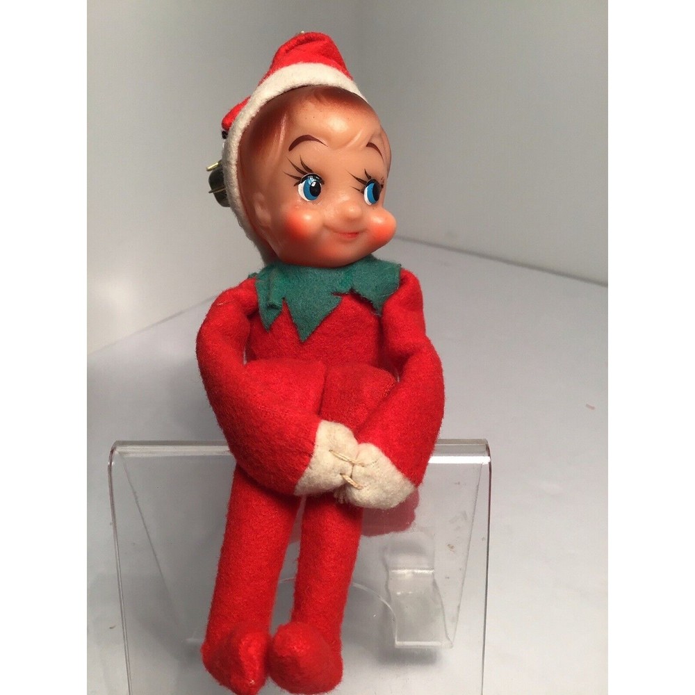 Pixie Elf Felt Ornament Made In Japan Original Sticker Vintage